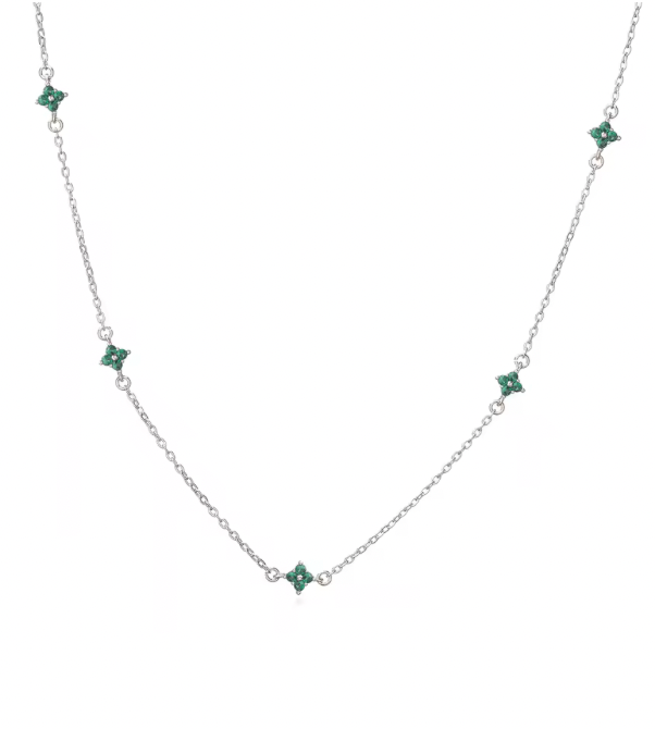 Cadena Estefania Mini Plateada con Esmeralda