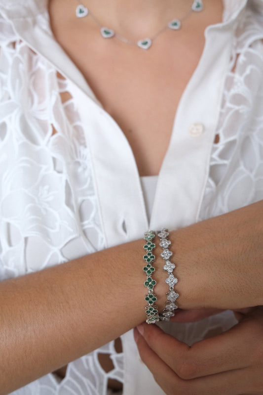 Pulsera Estefania Plateada con Esmeralda