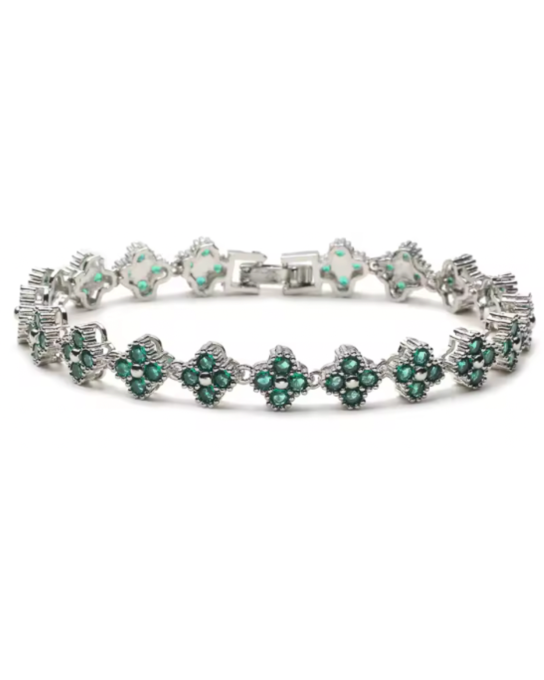 Pulsera Estefania Plateada con Esmeralda