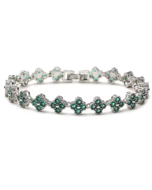 Pulsera Estefania Plateada con Esmeralda