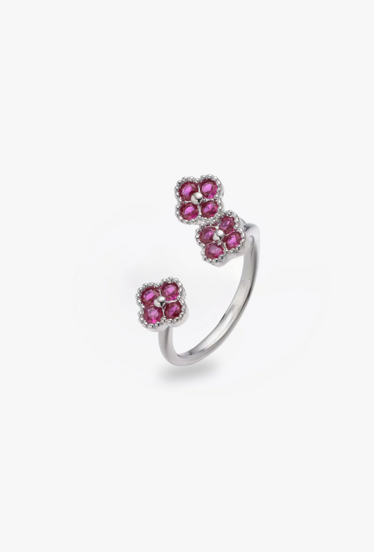 Anillo Trio Estefania Plateado Rubi