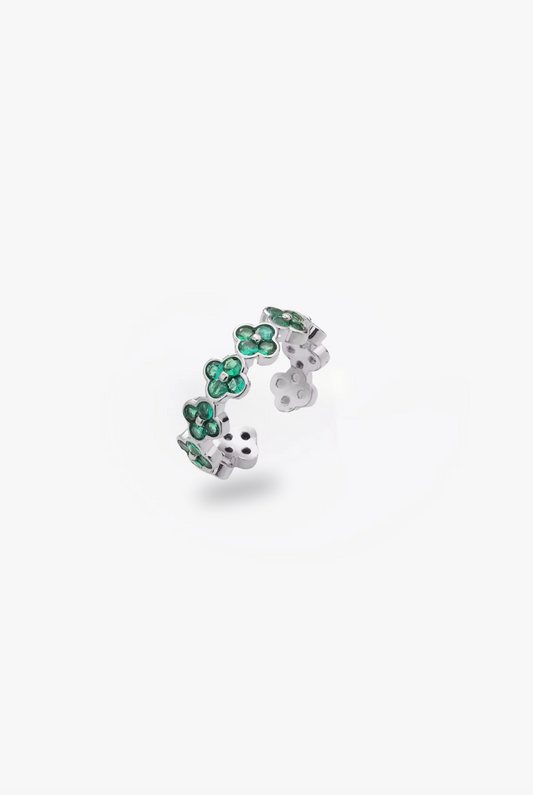 Anillo Estefania Plateado Esmeralda