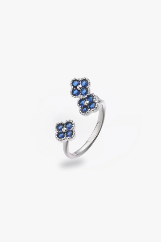 Anillo Trio Estefania Plateado Zafiro