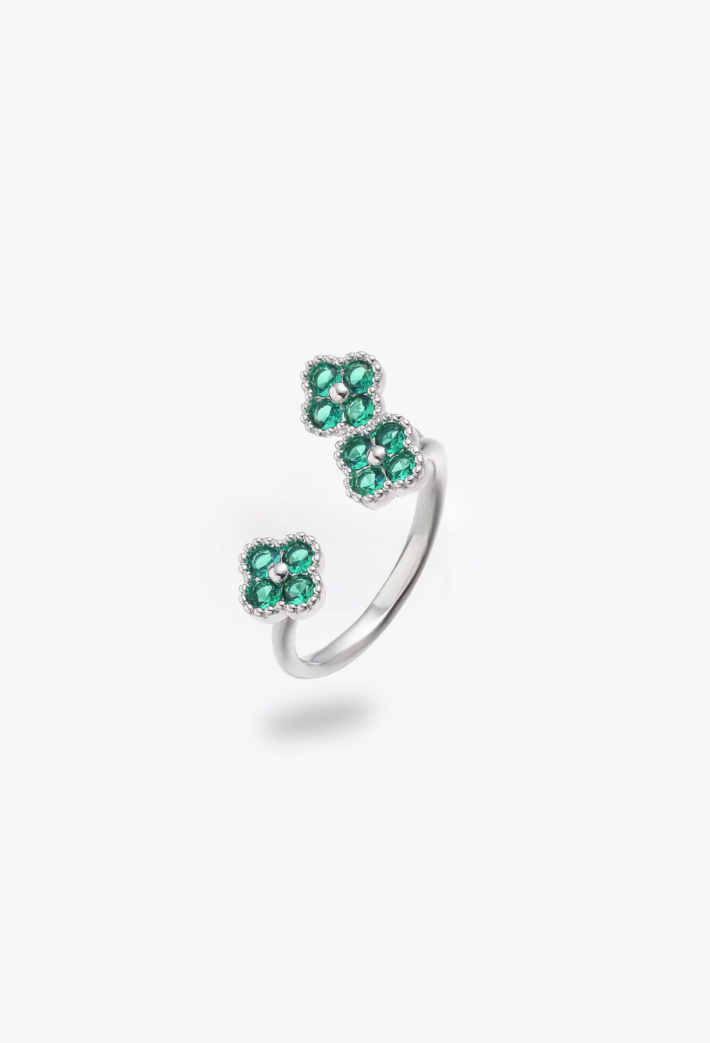 Anillo Trio Estefania Plateado Esmeralda