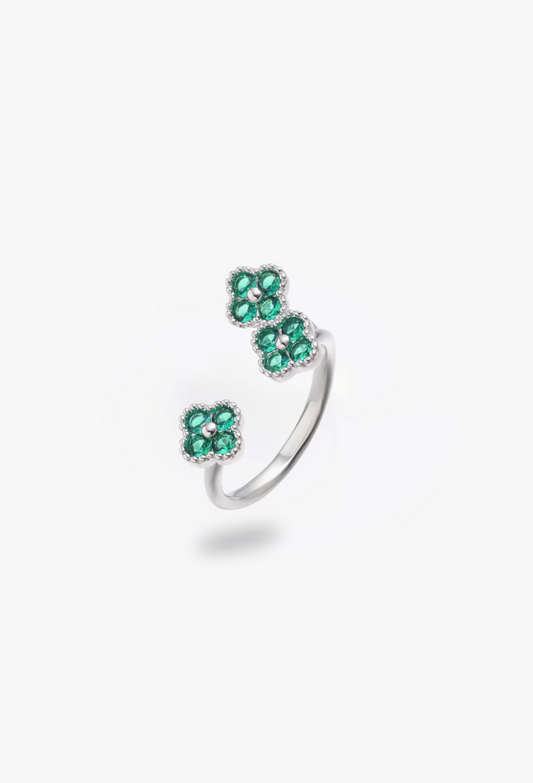 Anillo Trio Estefania Plateado Esmeralda
