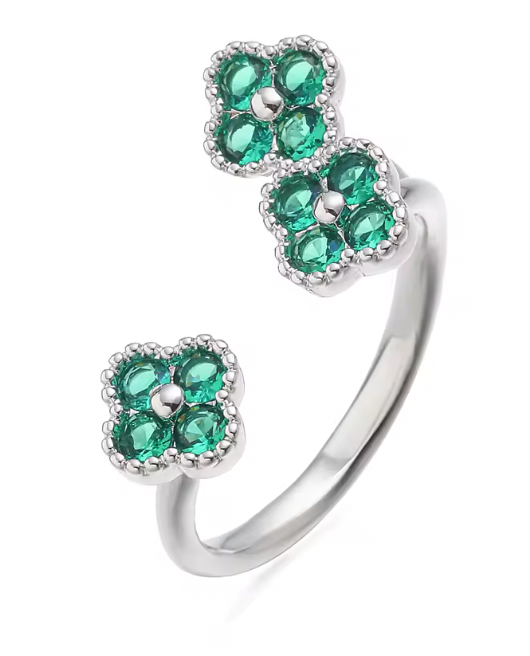 Anillo Estefania Plateado Esmeralda Edicion Limitada