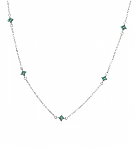 Cadena Estefania Mini Plateada con Esmeralda
