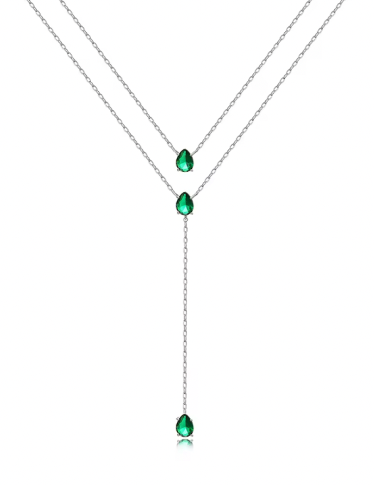 Cadena Doble Plateada Esmeralda