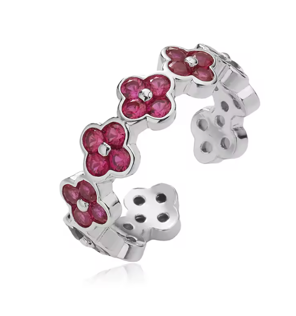Anillo Estefania Plateado Rubí