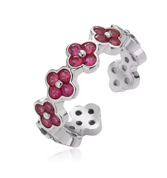 Anillo Estefania Plateado Rubí