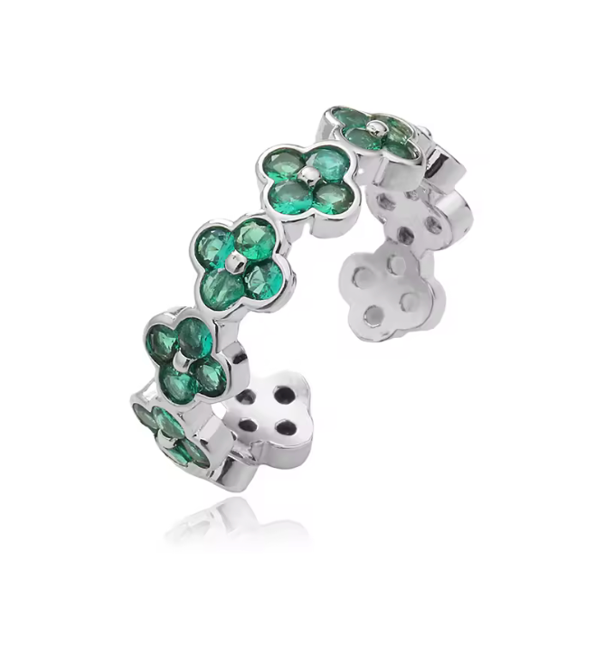 Anillo Estefania Plateado Esmeralda