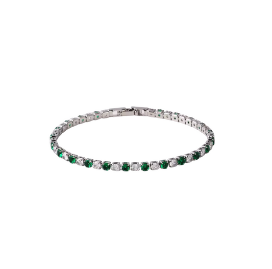 Pulsera Puntos Esmeralda Plateada