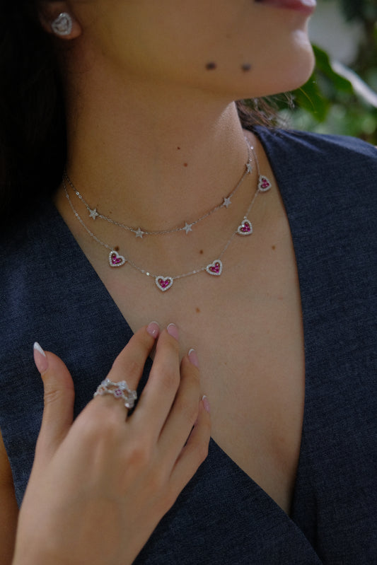 Cadena Corazones Fuscia
