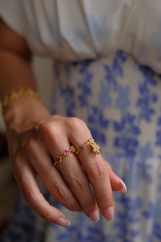 Anillo Estefania Mini Dorado Multicolor